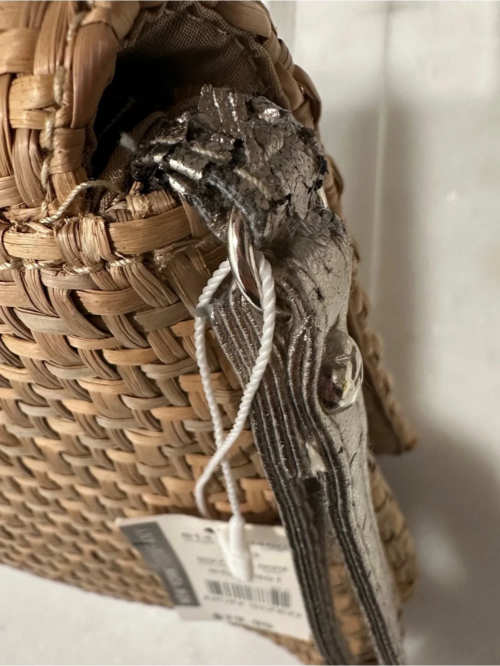 New York & Company Natural Straw Clutch with Multicolor Bead Accents